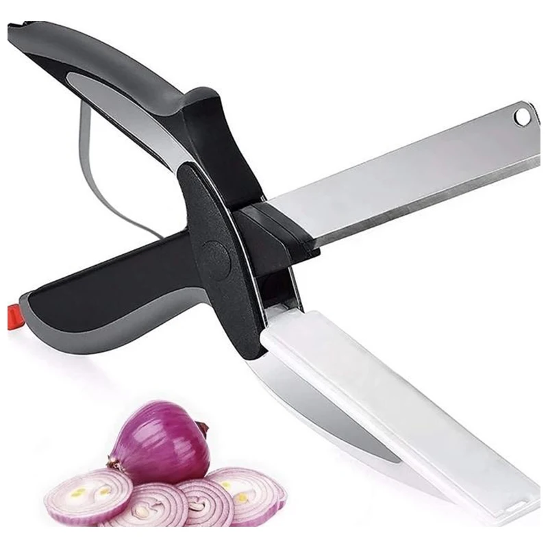 

Kitchen 2 in 1 Smart Scissor Cutter Knife Baby Food Supplement Scissors Household Fruit Vegetable Barbecue Scissors