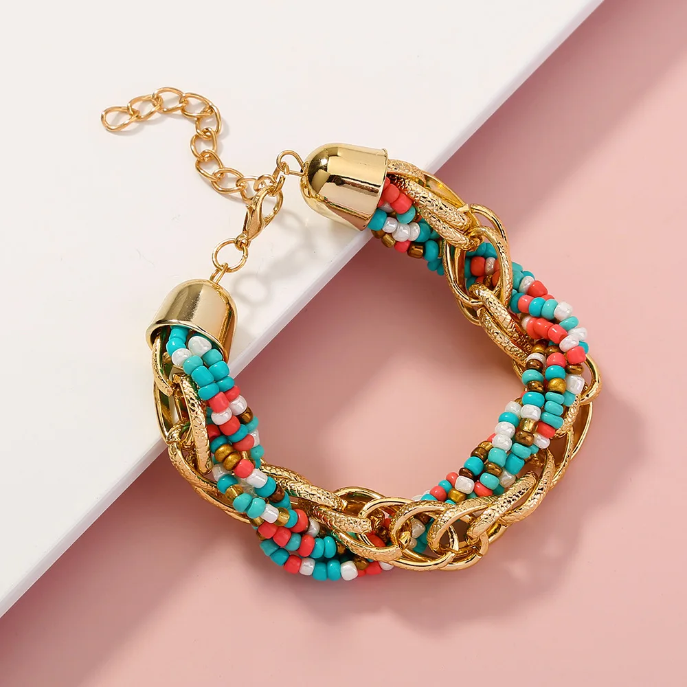 

Accessories Ethnic Style Braided Rice Bead Bracelet Metal Chain Bracelet Retro Personality Bracelet charm bracelet