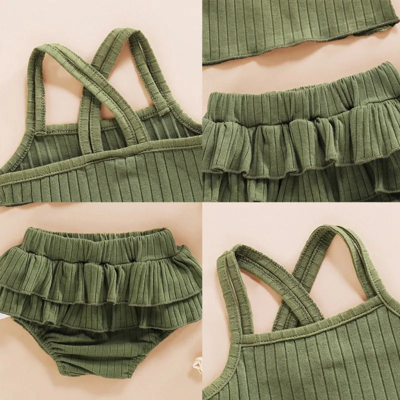 

Summer Children Casual Clothing Sets 2Pcs Baby Girls Sleeveless Solid Print Vest Tops+Shorts Outfits Set