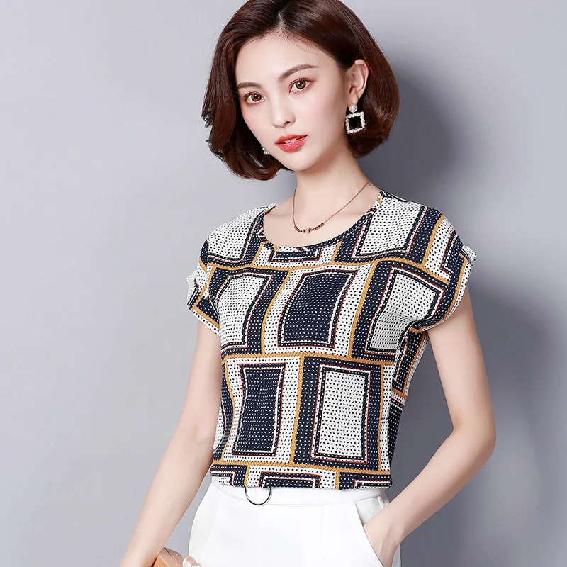 

2021 Chiffon White Blouse Shirt Short Sleeve Women's Clothing Plus Size Ladies Tops Blusa new Fashion Women Tops and Blouses