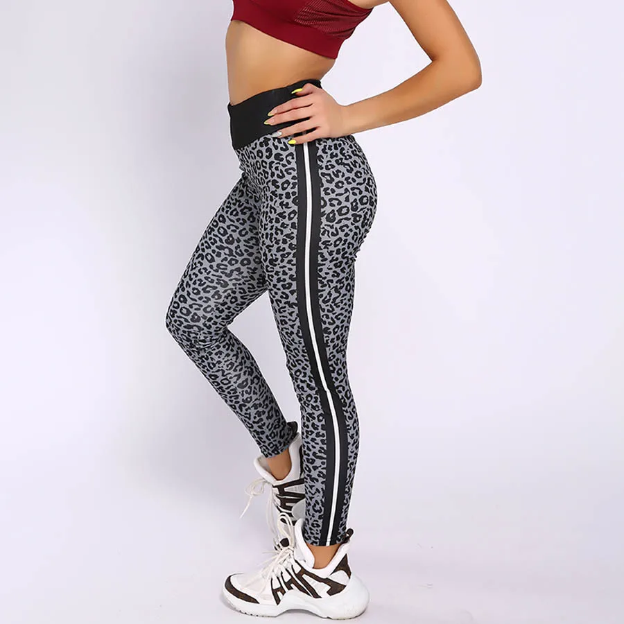 gray HIFOLK Leopard Leggings Women Sexy Skinny Trousers High Waist Push Up Fitness legging Female Activewear Pants Polyester Leggins - Цвет: gray