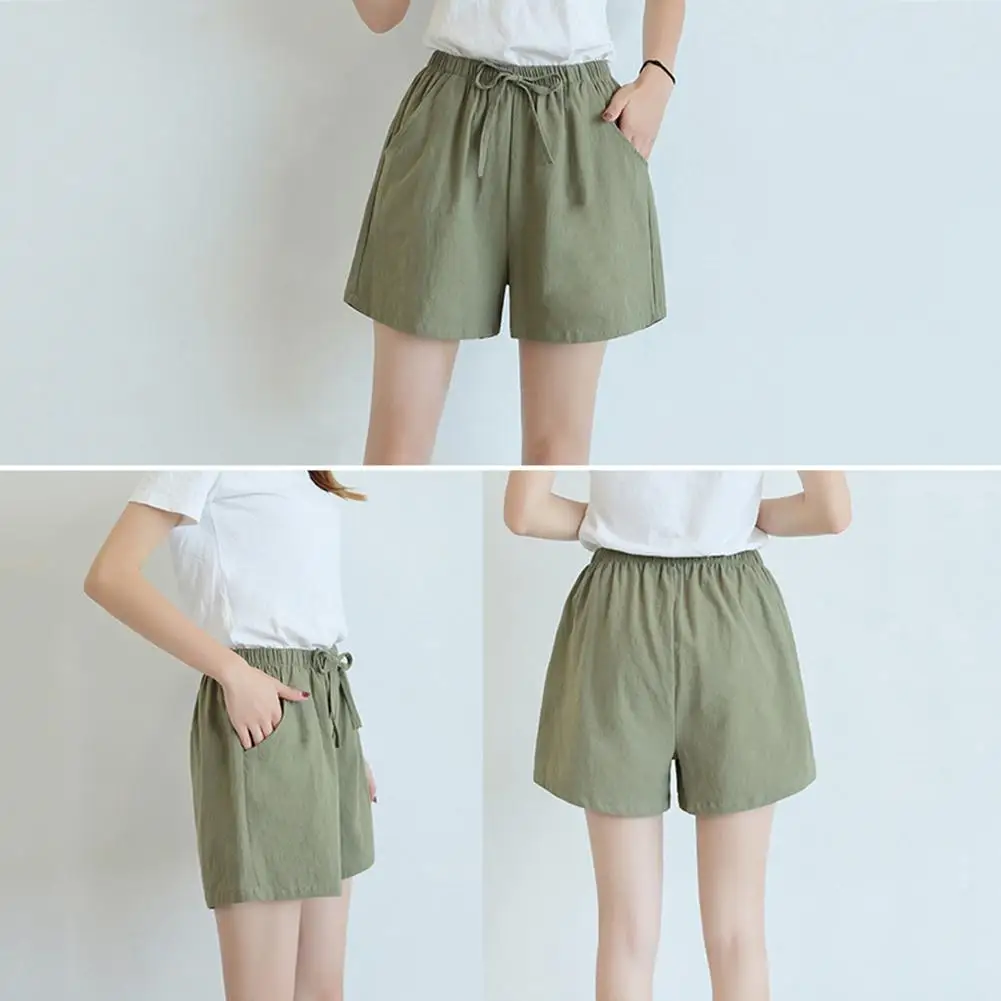 

Wide Leg Pants High Waisted Shorts Women Casual Solid Color Drawstring Pockets Elastic Shorts Wide Leg Minipants Shorts For Wome