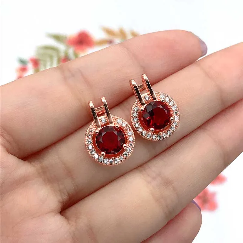 

Charm Geometry Stud Earrings Inlay Dazzling Round Cubic Zirconia Women Wedding Engagement Banquer Anniversarty Party Jewellry
