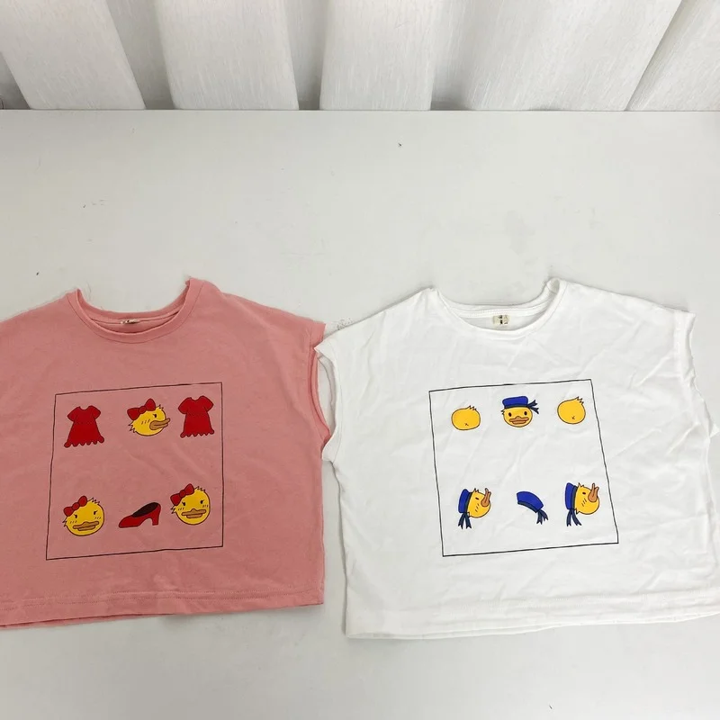 

Boys and girls cartoon printing short sleeve T shirts unisex kids cotton casual loose Tops