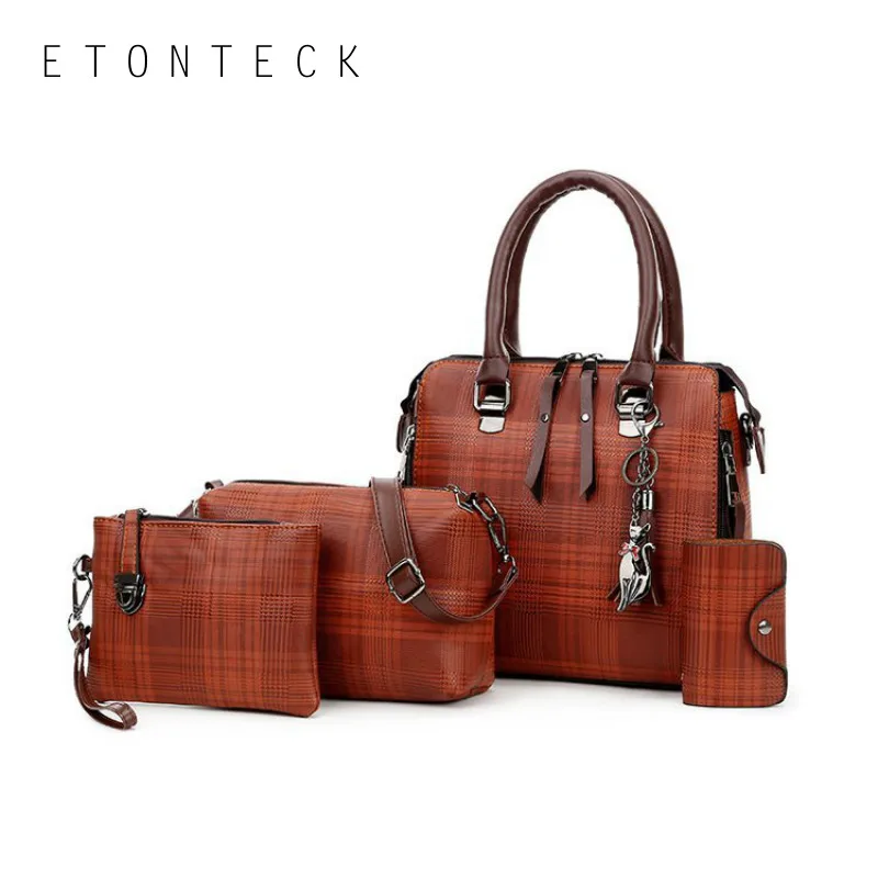 4 комплекта сумки через плечо для женщин 2020 Ретро клетчатая роскошная сумка из