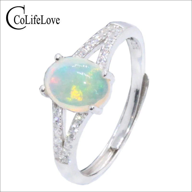 

CoLife Jewelry Classic 925 Silver Opal Ring 6mm*8mm 100% Natural Opal Silver Ring Sterling Silver Opal Jewelry Gift for Wife