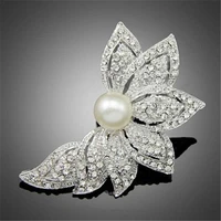 fashion flower leaf rhinestone crystal imitation pearl wedding brooch pin for women gift