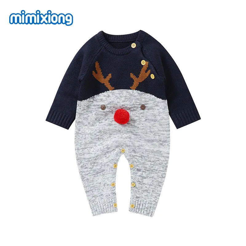 

Baby Rompers Christmas Reindeer Knitted Newborn Unisex Sweaters Jumpsuits Long Sleeve One Piece Toddler Infant Overalls Clothing