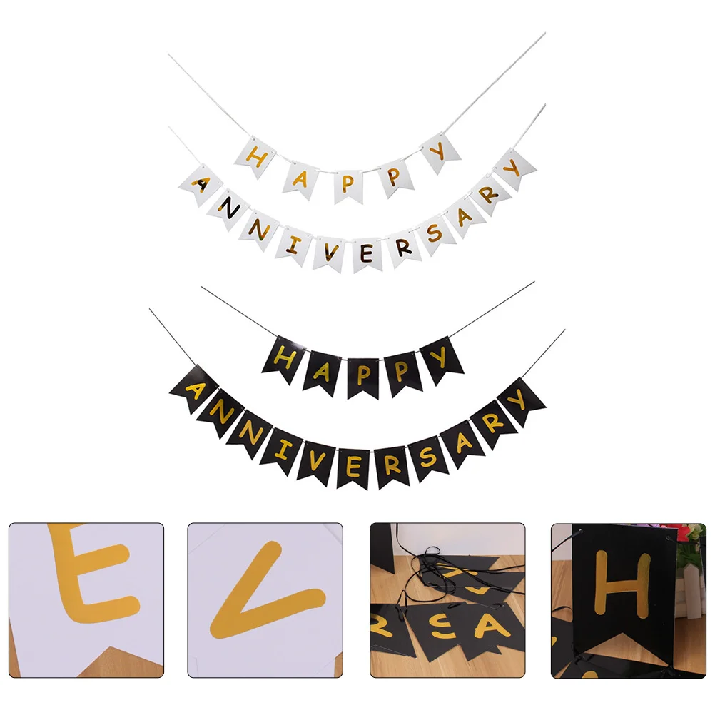 

2pcs Party Backdrop Banner Anniversary Banner Home Background Wall Ornament