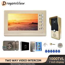 DragonsView 7 Inch Home Video Intercom with Electric Lock 1000TVL Video Door Phone Access Control System 3A Power Exit Button