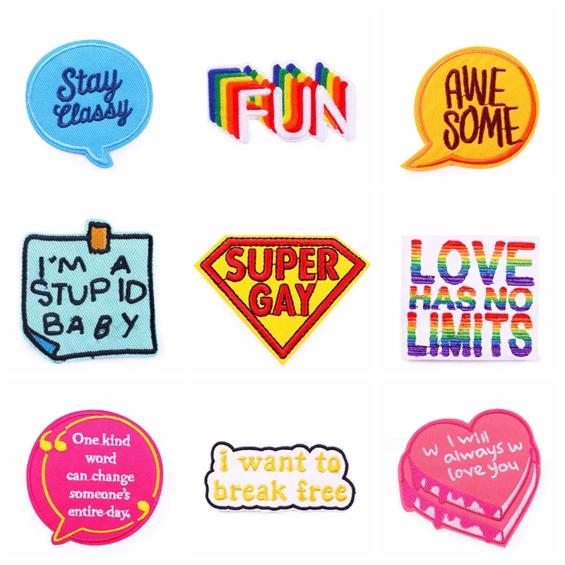 

Letter Patch Iron On Patches On Clothes Slogan Embroidery Patches For Clothing Stripe Badge Proverb Patch For Clothes Applique