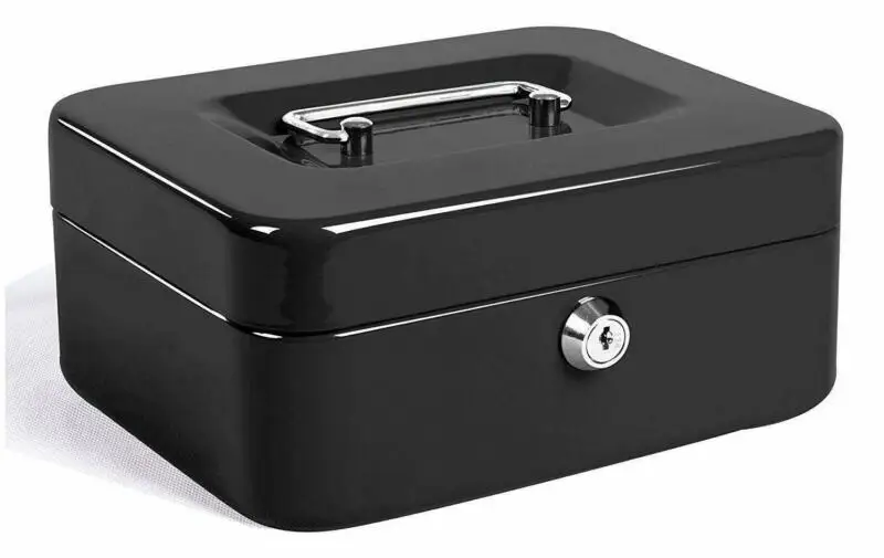 

New Steel Tiered Cash Money Box Lock Locking Bank Safe Key Security Tray US