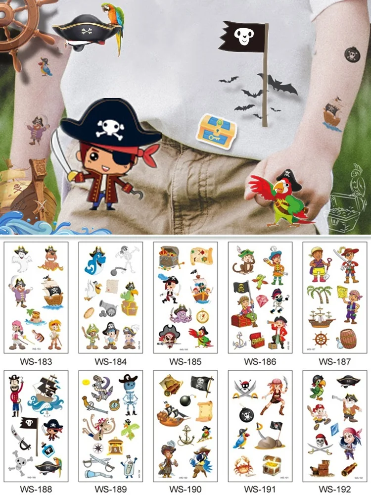 Crânio tatuagens temporárias para crianças adulto rosto pescoço pirata  capitão tatuagem adesivo monstro falso esqueleto rei tatoos - AliExpress
