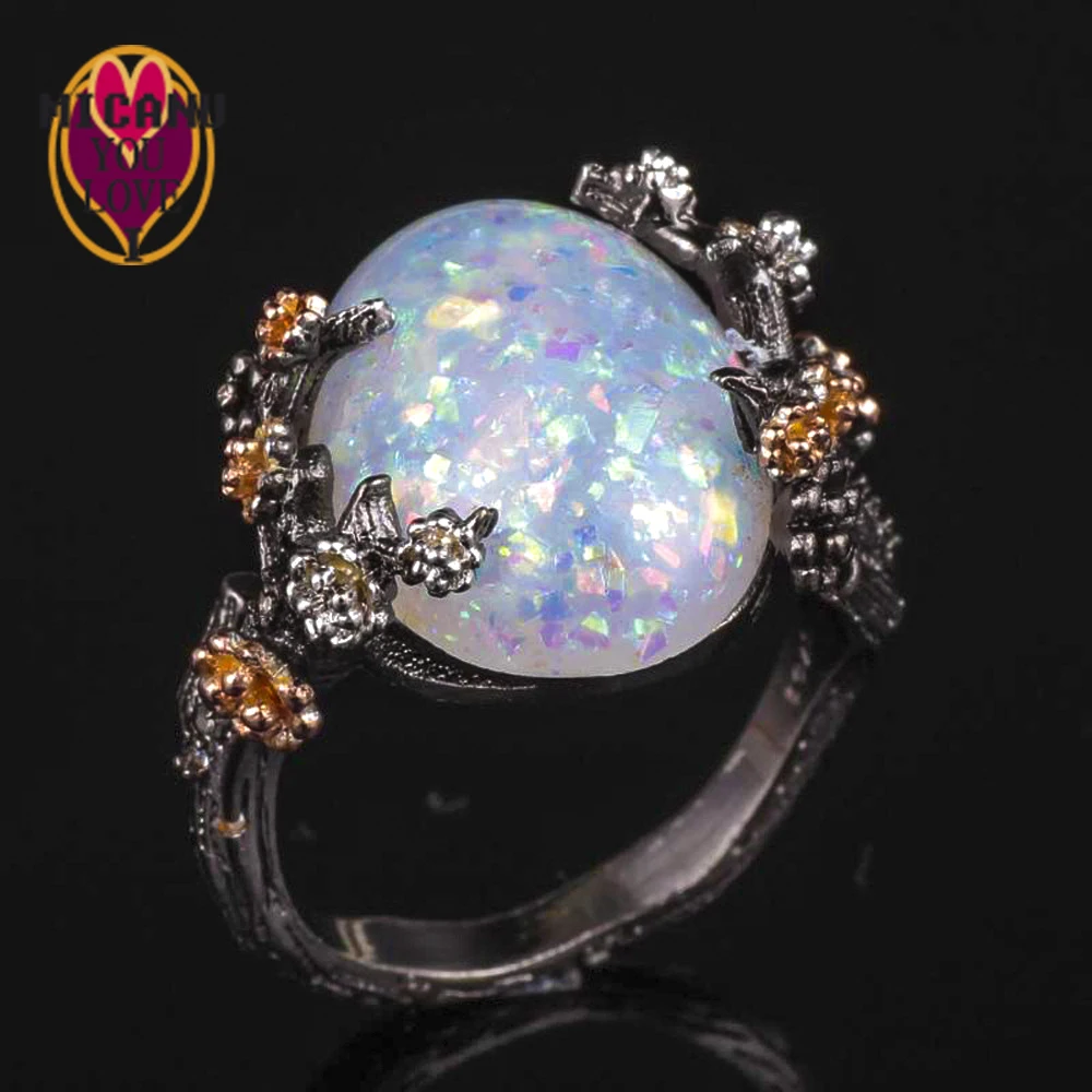 Кольцо опал Лунный Камень Роскошный цветок луна в винтажном стиле ангела женские
