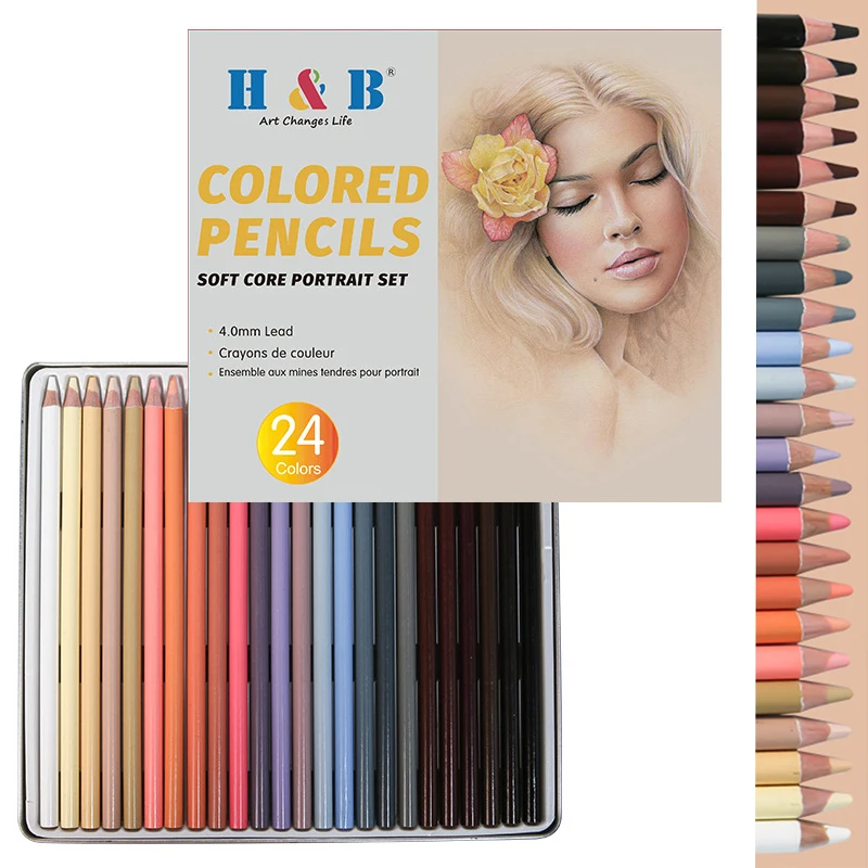 

KAFLEY 24 colors Professional Oil Color Pencil Set Watercolor Drawing Colored Pencils Wood Colour Coloured Pencils Kids