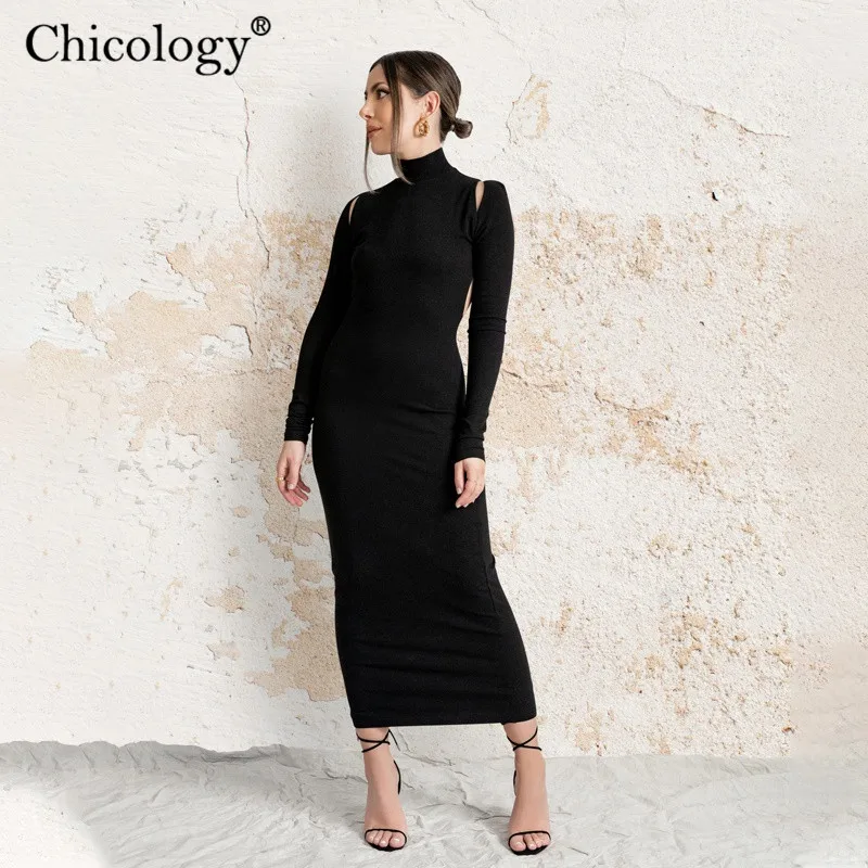 Chicology с открытой спиной элегантные вечерние платья миди длинным рукавом