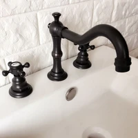 black oil rubbed bronze double handles 3 holes install widespread deck mounted bathroom sink basin faucet sink mixer tap mhg066