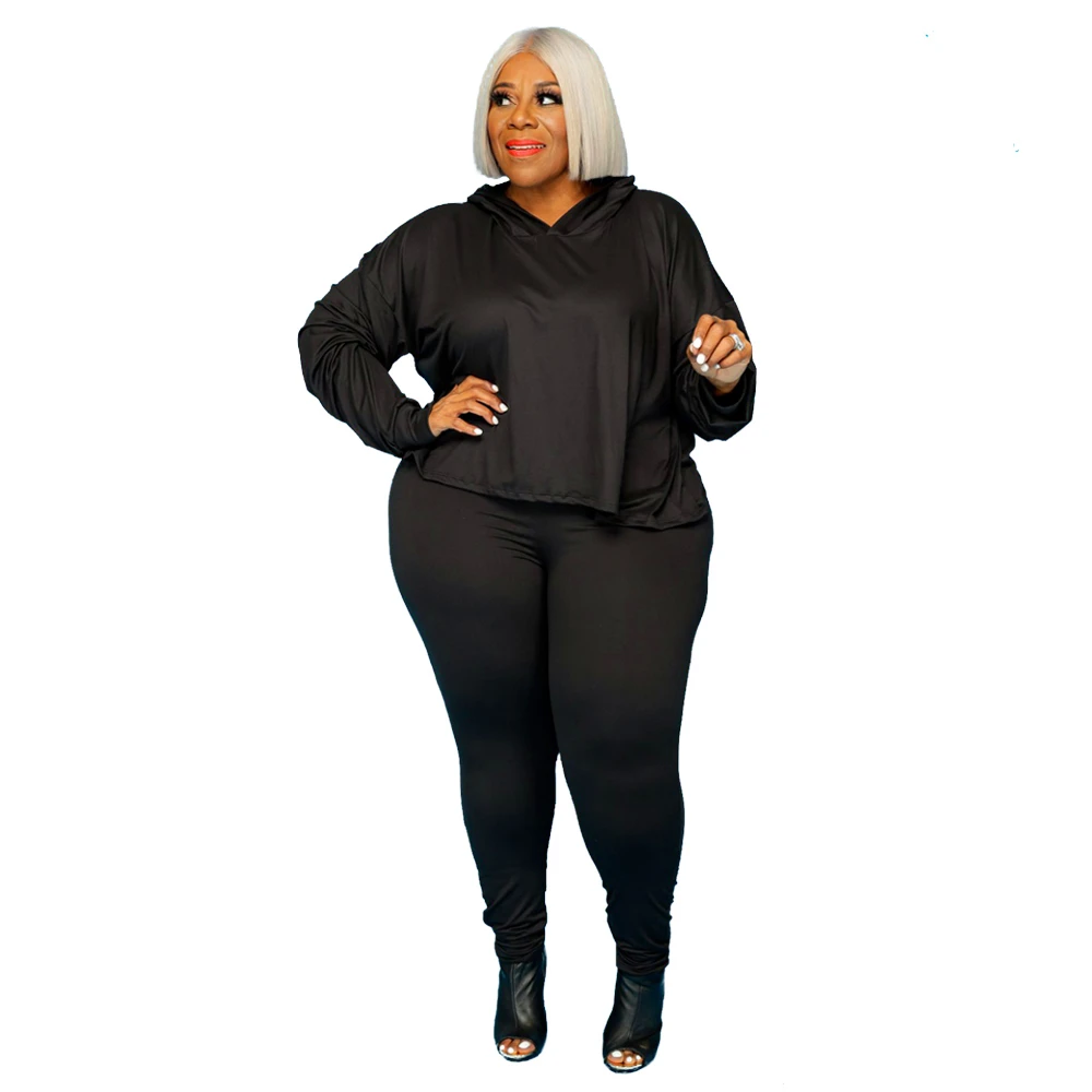 

Cutubly 2 Piece Sets Casual Hooded Long Sleeve Two Piece Set For Women Autumn Winter Solid Casual Plus Size Tracksuit 2021 New