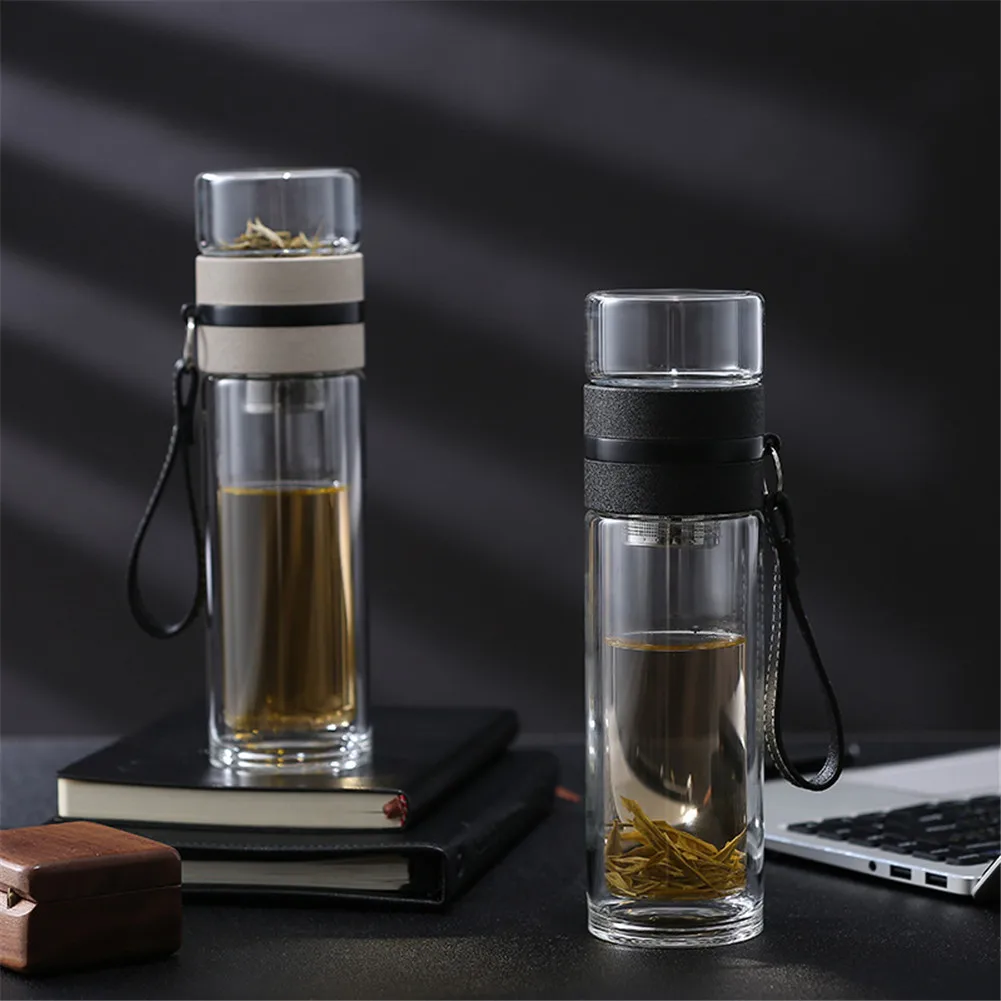 

Portable Water Bottle Teacup Tea Separation Cup Transparent Glass Tea Cup Water Tea Bottle Boiling Cold Water Drinkware Bpa Free