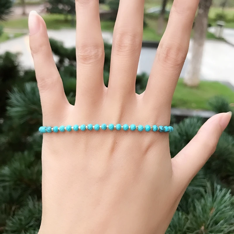 Женский тонкий браслет с бусинами из натурального камня кристаллами ручная