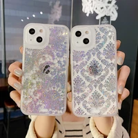 cute glitter totem datura flowers phone case for iphone 13 12 11 pro max xr x xs max 7 8 plus 13 soft silicon clear cover coques