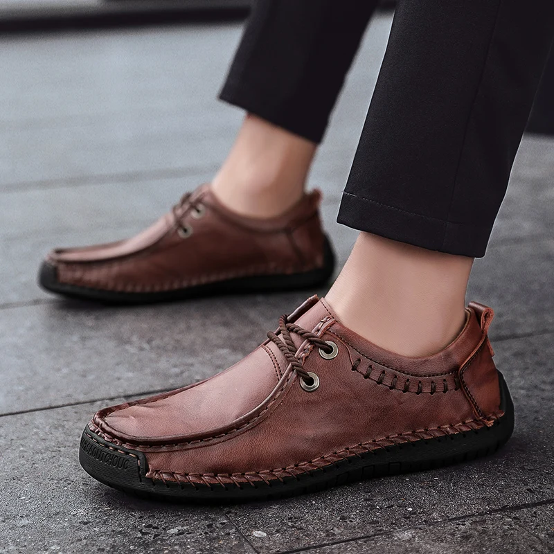 2019 New High Quality Men's Leather Casual Shoes Fashion Brand Men Flat Spring Autumn Mens Moccasins Big Size 38-48 | Обувь
