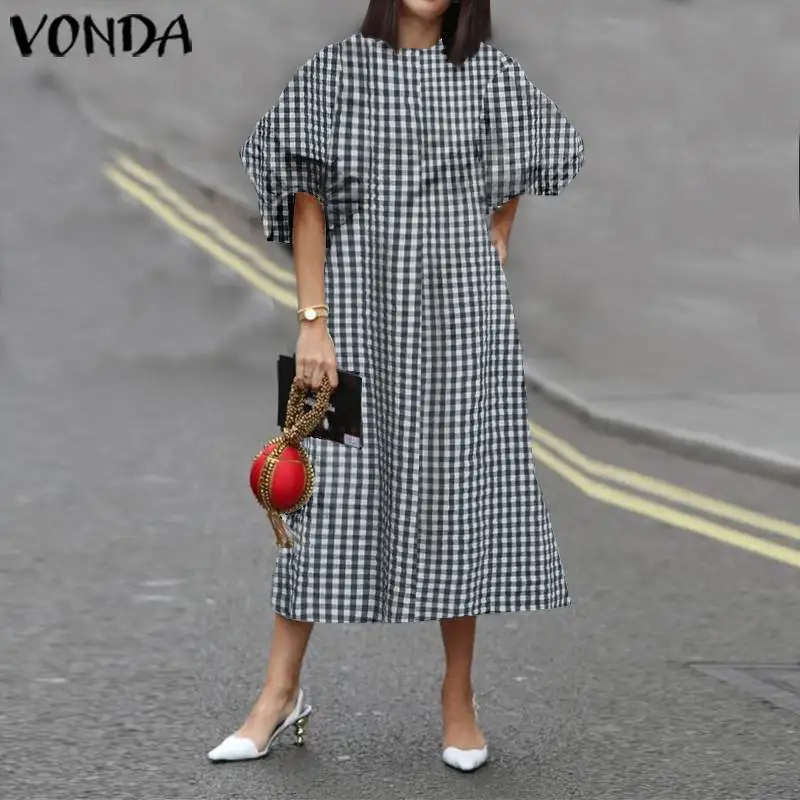Платье VONDA женское длинное в клетку повседневный празднивечерние вечерний