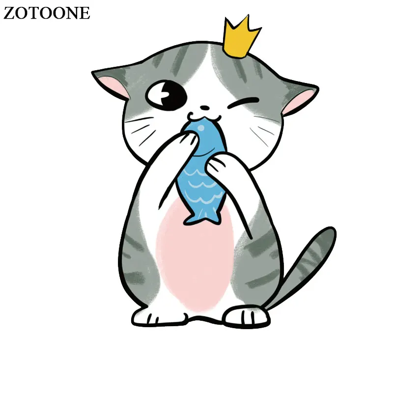 ZOTOONE Мультяшные милые нашивки с котом рыбой наклейки животными термоклейкие для