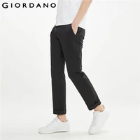 giordano men pants stretchy mid low rise solid color pants contrast strap zip fly causual trousers 01111109