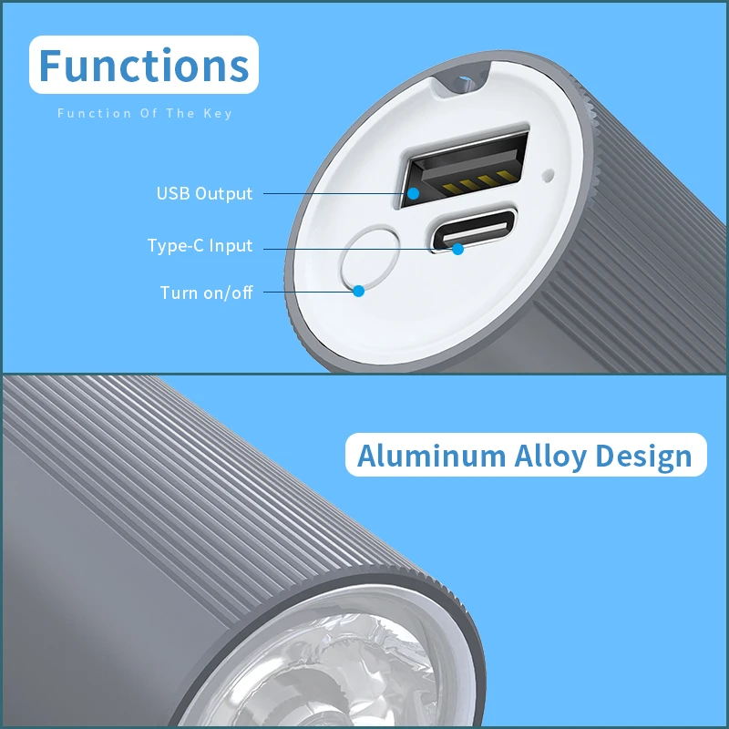 flashlight power bank 5000 mah minipower bank bicyle rechargeable flashlight 26650 battery bank tent lamp bike light for outdoor free global shipping