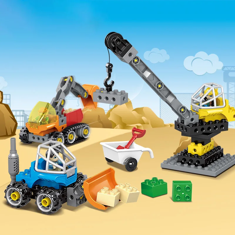 

Building Blocks Engineering Large Particle DIY Excavator Assembled Truck Construction Vehicle Education Plug Crane Childrens