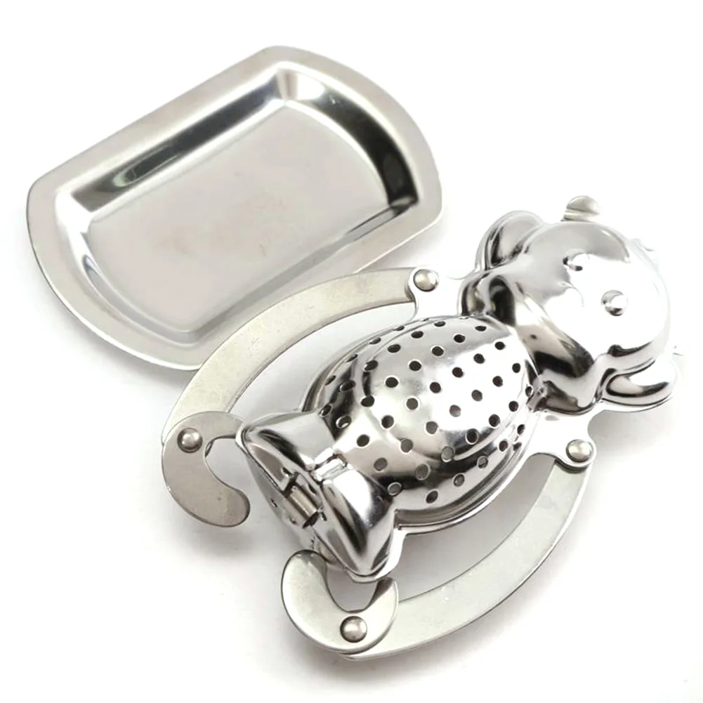 

Monkey Shaped Tea Infuser Reusable Stainless Steel Tea Strainer Sweet Leaf With Drop Tray Tea Ball Herbal Spice Filter Tea Tool