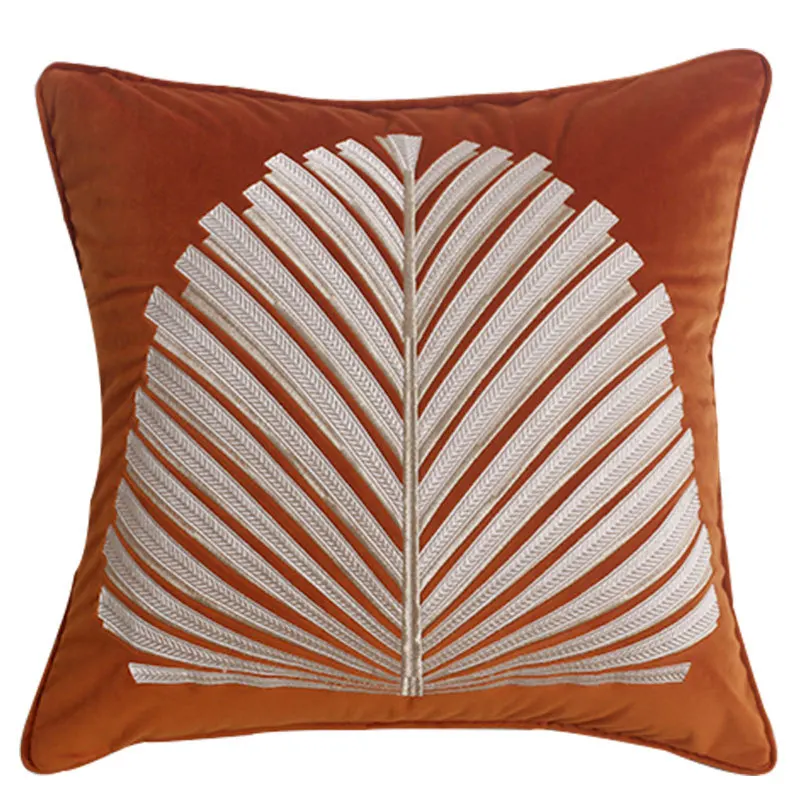 Домашняя декоративная диванная подушка оранжевая голландская бархатная вышитая