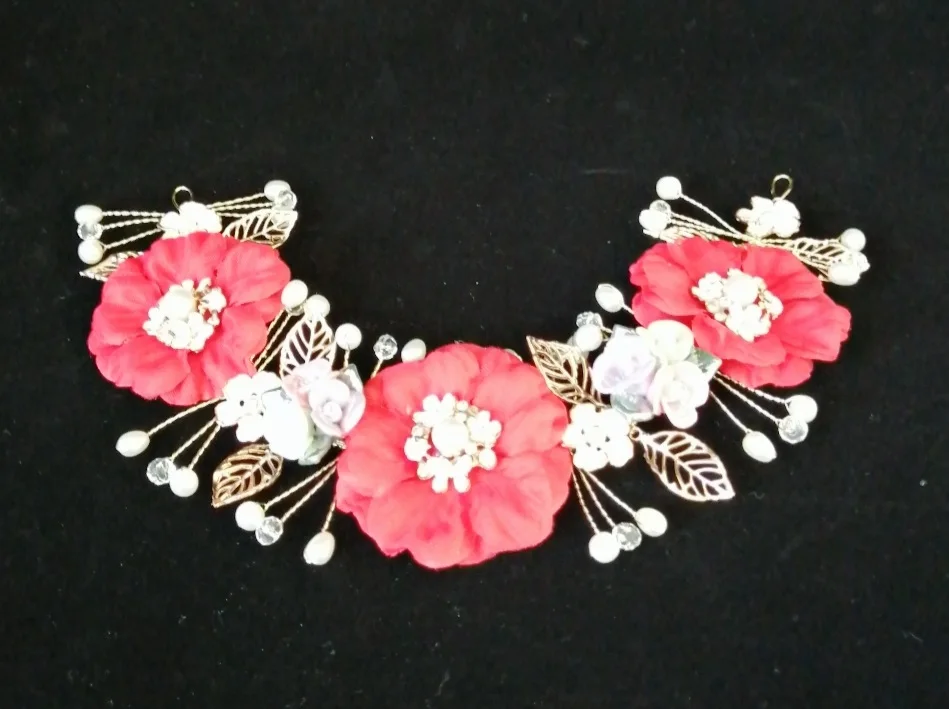 

Горячая свадебная тиара кольцо носителя гирлянда Hairwear ювелирные аксессуары, роскошный Корейский Красный 3D Цветочная повязка на голову Сва...