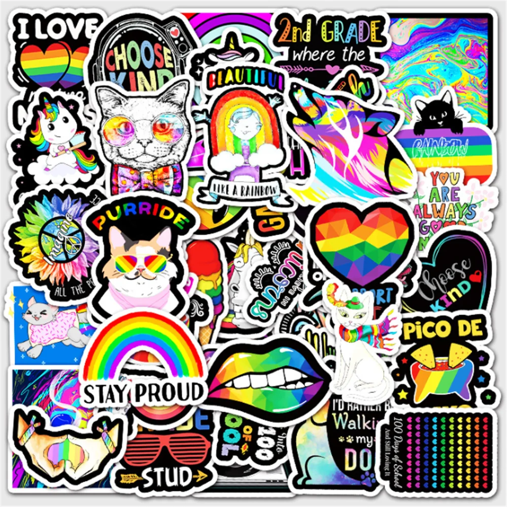 

10/30/50PCS Cartoon Rainbow Series Unicorn Graffiti Decoration Hand Account Scooter Suitcase Waterproof Sticker Toy Wholesale