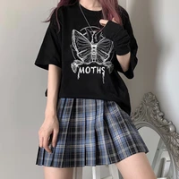 aesthetic dark moth print gothic streetwear summer tops harajuku punk jk girls casual chic vintage hip hop loose womens t shirt
