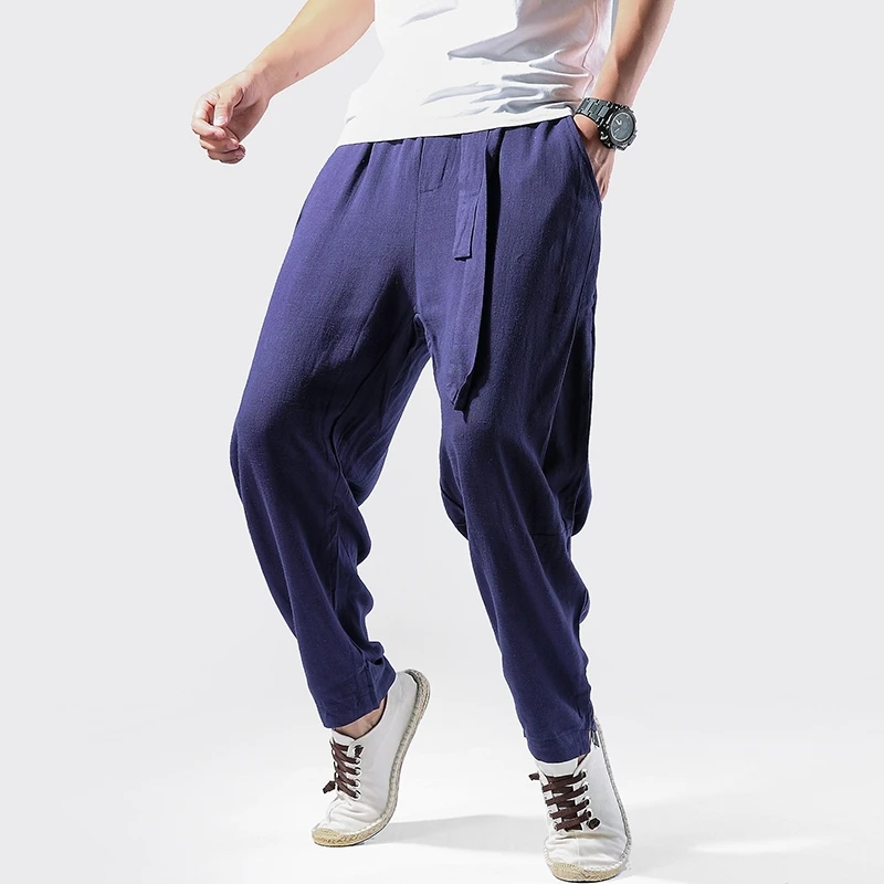 

Loose Men's Harem Pants Loose Style Solid Man Sweatpants Full-Length Pants Casual Cotton Streetwear Male Trousers With Belt