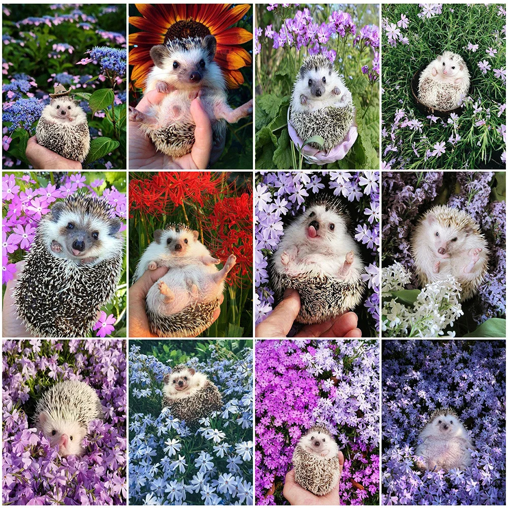 

MomoArt Diamond Painting Hedgehog Cross Stitch Diamond Mosaic Flower Full Drill Square Embroidery Animal Needlework Wall Decor
