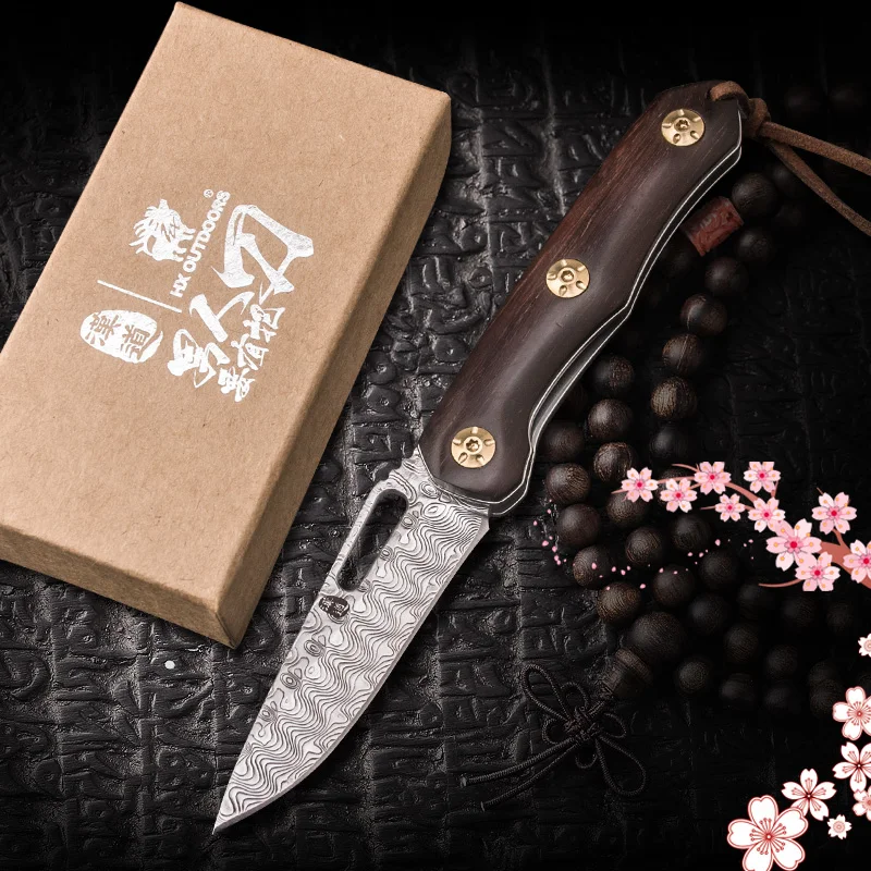 

HX OUTDOORS Cherry Tactical Folding Blade Knives Damascus Stainless Steel Camping Hunting Knife Outdoor Tools