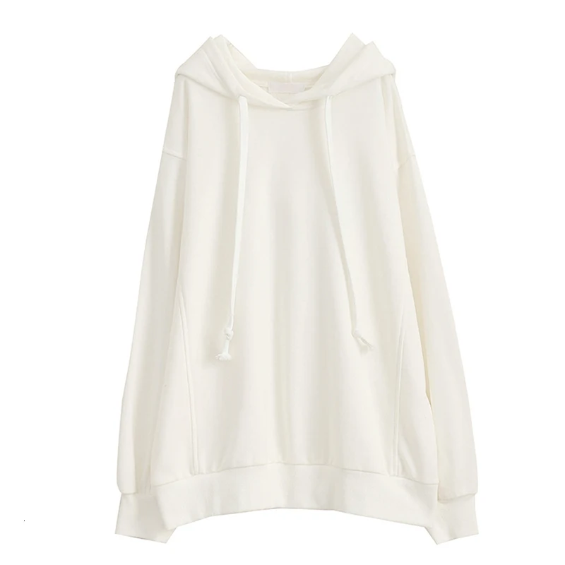 

CHICEVER Casual Sweatshirt For Women Hooded Collar Long Sleeve Lace Up Pullovers Casual White Sweatshirts Female 2020 New Style