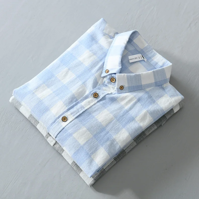 

Japanese Fresh Striped Shirts Men's Casual Long Sleeves Plaid Shirt For Male Simple Handsome Color Contrast Shirt Mens Slim Tops