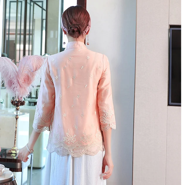 Женская одежда в китайском стиле на весну и осень винтажная блузка с вышивкой