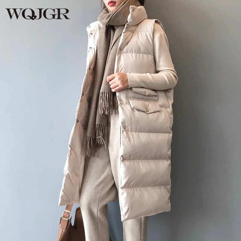 

WQJGR Women Winter Vest Sleeveless Cardigan Mandarin Collar Single Breasted Outerwear Fashion Long Vest Coat