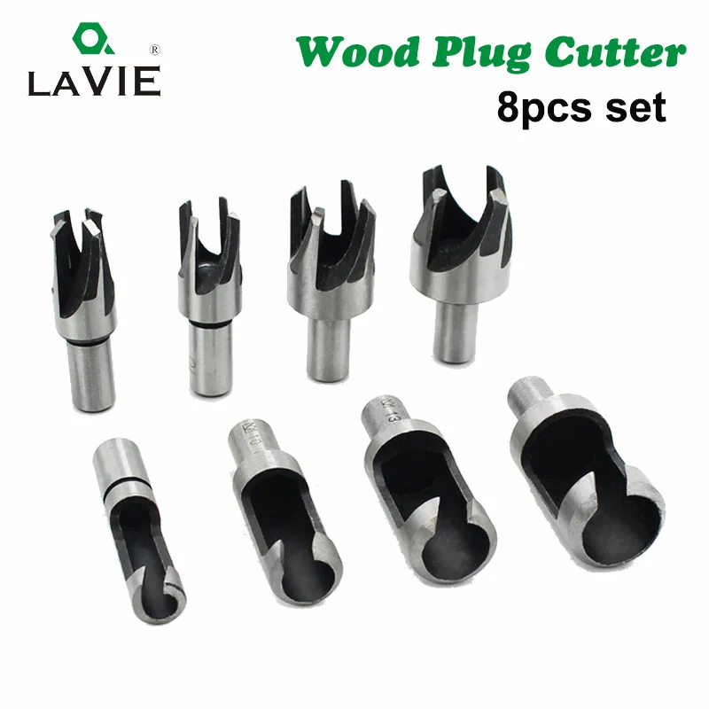 LAVIE 8PCS Wood Plug Cutters Set Woodworking Cutting Tool Wood Drill Bit Claw Cork Drill for Wood 5/8 1/2 3/8 1/4 Inch DB03011