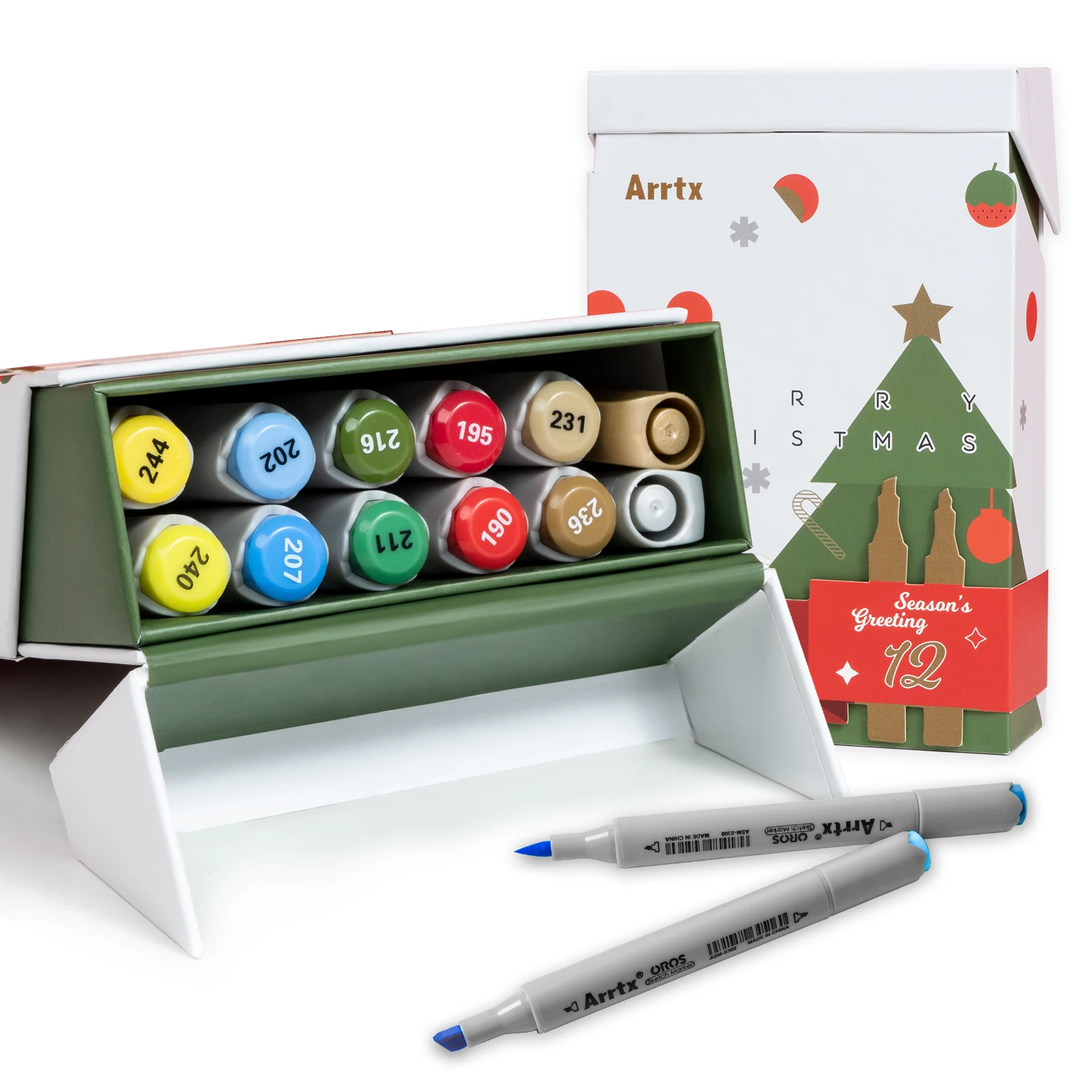 

Arrtx Christmas Limited Edition Color Marker Pen 12 Colors with 2 Metal Marker Great Gifts for Holiday