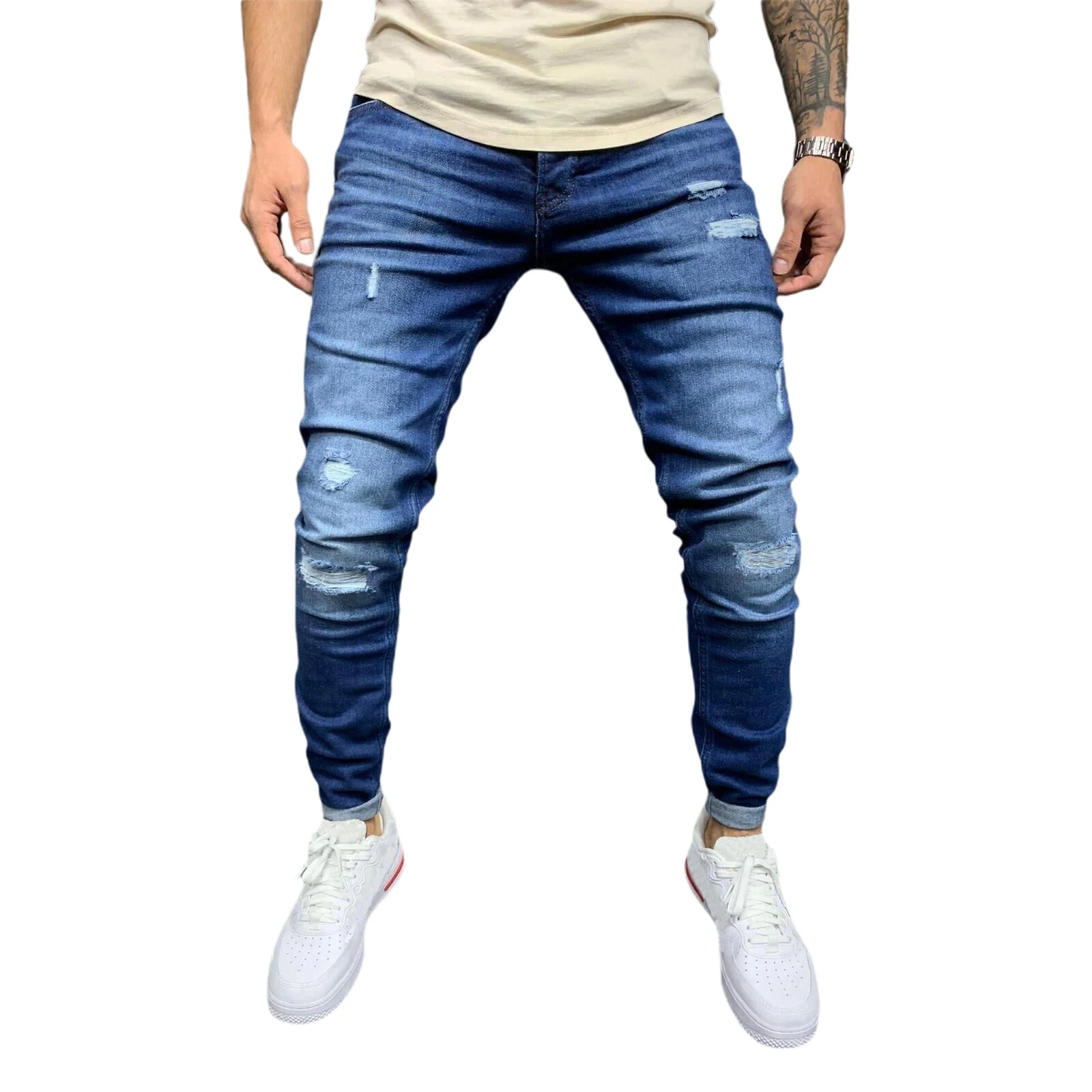 Мужские зауженные винтажные джинсы брюки-карандаш из денима повседневные и