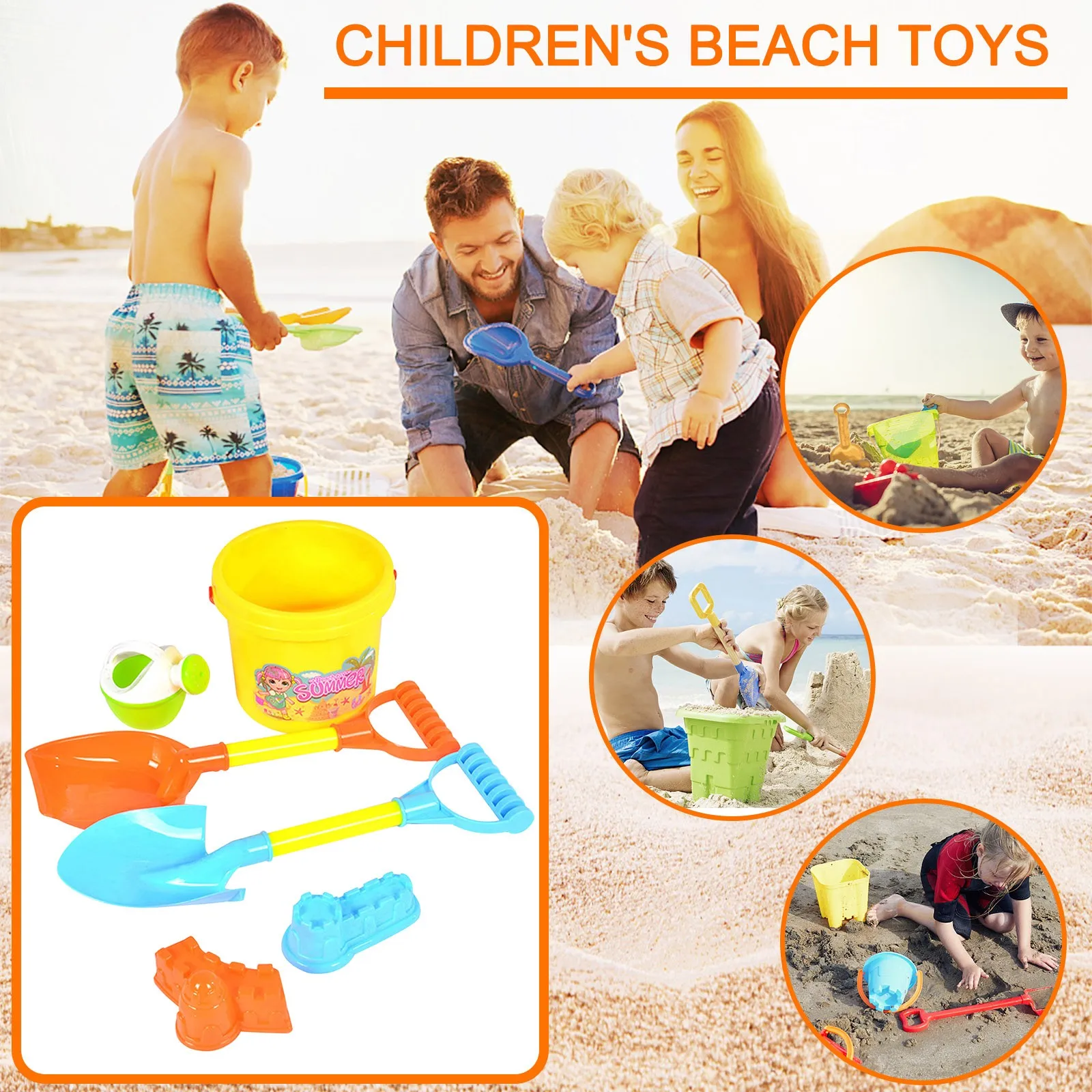 

6 Piece Beach Toy Sand Set Sand Play Sandpit Toys Summer Outdoor Toy Sand Castle Tool Cart Shovels Ducks Bucket Outdoor Toy