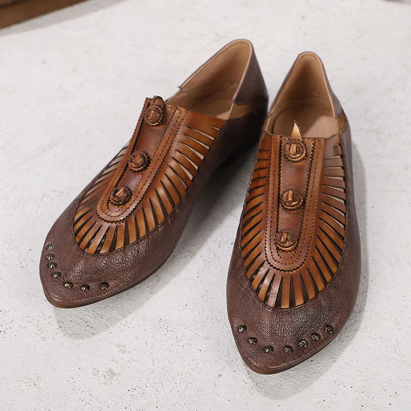 Женская повседневная обувь на низком каблуке с острым носком ручной работы из