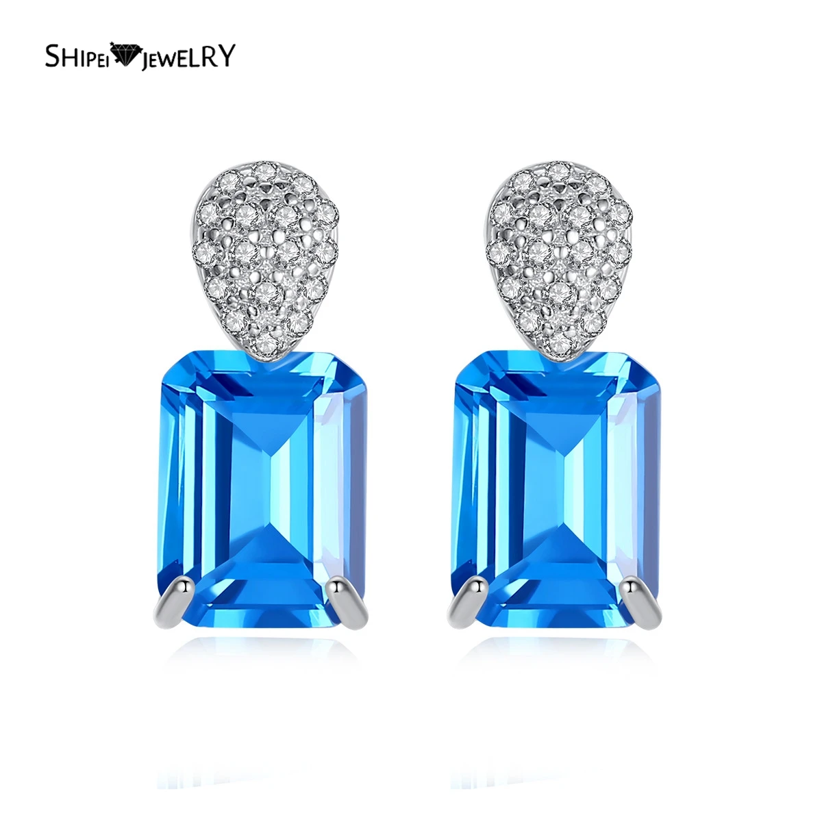 

Shipei 925 Sterling Silver Emerald Cut Sapphire Gemstone Pear Created Moissanite Studs/Earrings Wedding Engagement Fine Jewelry