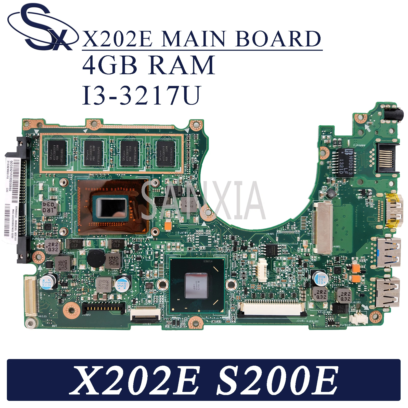 

KEFU X202E Laptop motherboard for ASUS VivoBook S200E X201E X201EP X201EV original mainboard 4GB-RAM I3-3217U